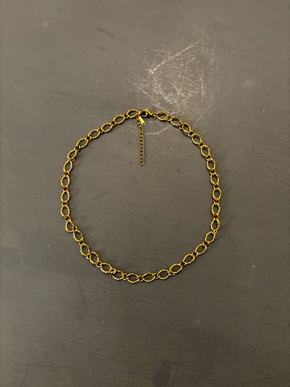 NEW 18K Gold PVD S.Steel Hammered Oval Chain Necklace